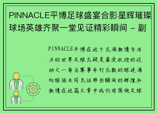 PINNACLE平博足球盛宴合影星辉璀璨球场英雄齐聚一堂见证精彩瞬间 - 副本