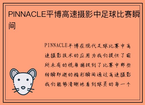 PINNACLE平博高速摄影中足球比赛瞬间