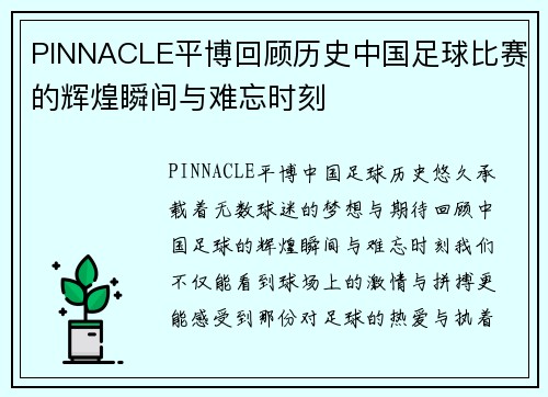 PINNACLE平博回顾历史中国足球比赛的辉煌瞬间与难忘时刻