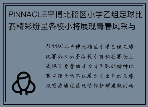 PINNACLE平博北碚区小学乙组足球比赛精彩纷呈各校小将展现青春风采与团队精神