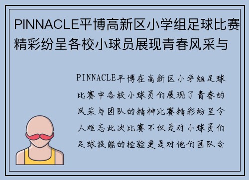 PINNACLE平博高新区小学组足球比赛精彩纷呈各校小球员展现青春风采与团队精神