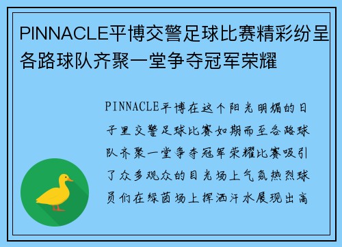 PINNACLE平博交警足球比赛精彩纷呈各路球队齐聚一堂争夺冠军荣耀